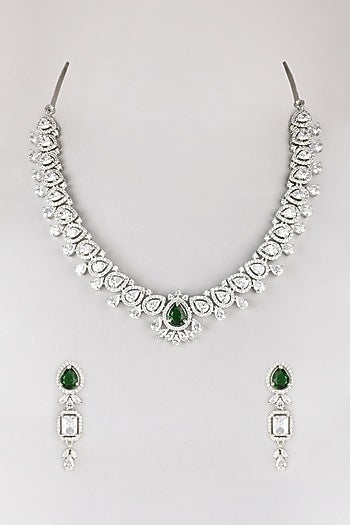 White Finish Green Stone & Zircon Necklace Set