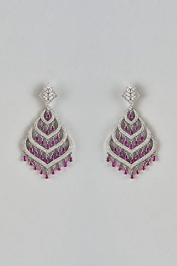 White Finish Ruby Stone Dangler Earrings