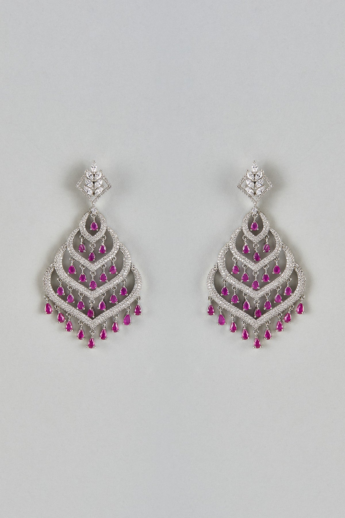 White Finish Ruby Stone Dangler Earrings