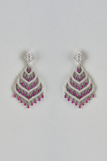 White Finish Ruby Stone Dangler Earrings