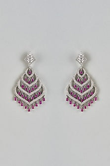 White Finish Ruby Stone Dangler Earrings