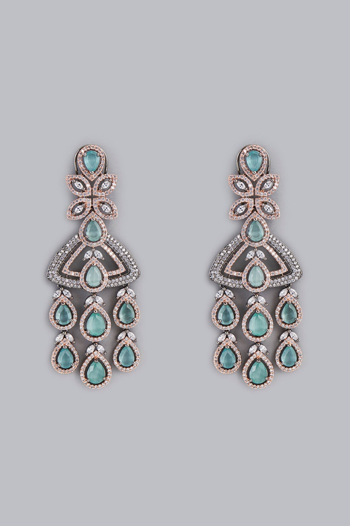 Two Tone Finish Aqua Stone Dangler Earrings