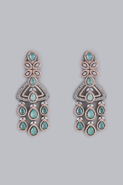 Two Tone Finish Aqua Stone Dangler Earrings