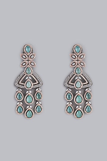 Two Tone Finish Aqua Stone Dangler Earrings