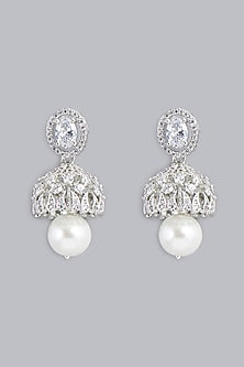 White Finish Faux Diamond Dangler Earrings