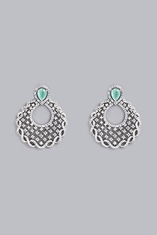 White Finish Aqua Stone & Zircon Dangler Earrings