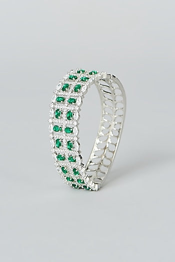 White Finish Green Synthetic Stone Bangle