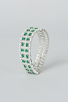 White Finish Green Synthetic Stone Bangle