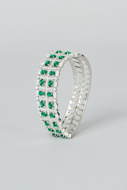 White Finish Green Synthetic Stone Bangle
