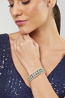 White Finish Green Synthetic Stone Bangle