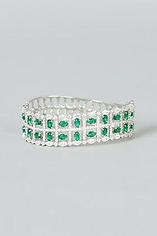 White Finish Green Synthetic Stone Bangle
