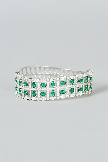 White Finish Green Synthetic Stone Bangle