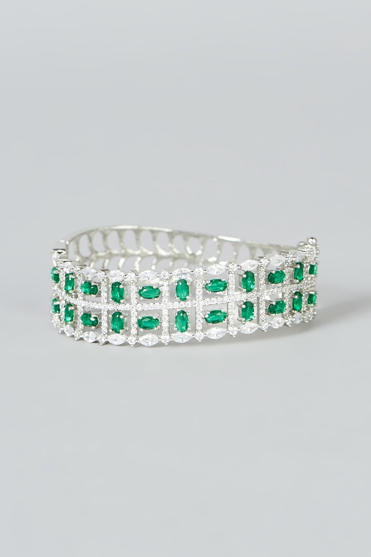 White Finish Green Synthetic Stone Bangle