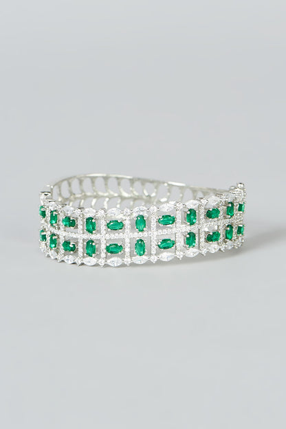White Finish Green Synthetic Stone Bangle