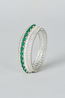White Finish Green Synthetic Stone Bracelet