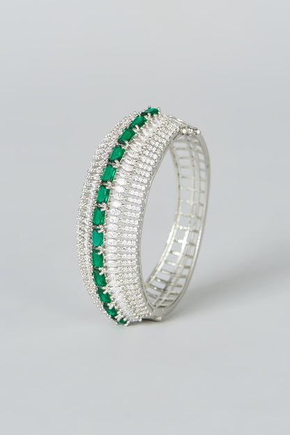 White Finish Green Synthetic Stone Bracelet