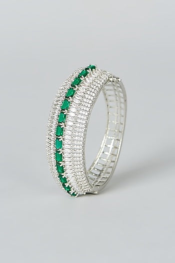 White Finish Green Synthetic Stone Bracelet
