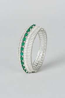 White Finish Green Synthetic Stone Bracelet
