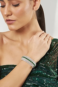 White Finish Green Synthetic Stone Bracelet
