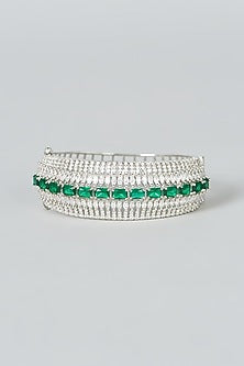 White Finish Green Synthetic Stone Bracelet