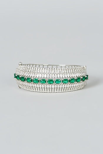 White Finish Green Synthetic Stone Bracelet