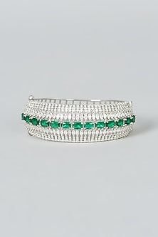 White Finish Green Synthetic Stone Bracelet