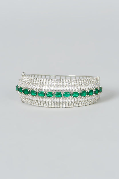 White Finish Green Synthetic Stone Bracelet