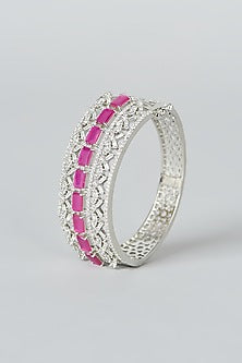 White Finish Red Synthetic Stone & Zircon Bracelet
