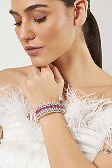 White Finish Red Synthetic Stone & Zircon Bracelet