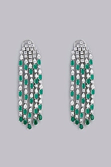 White Finish Green Stone Dangler Earrings