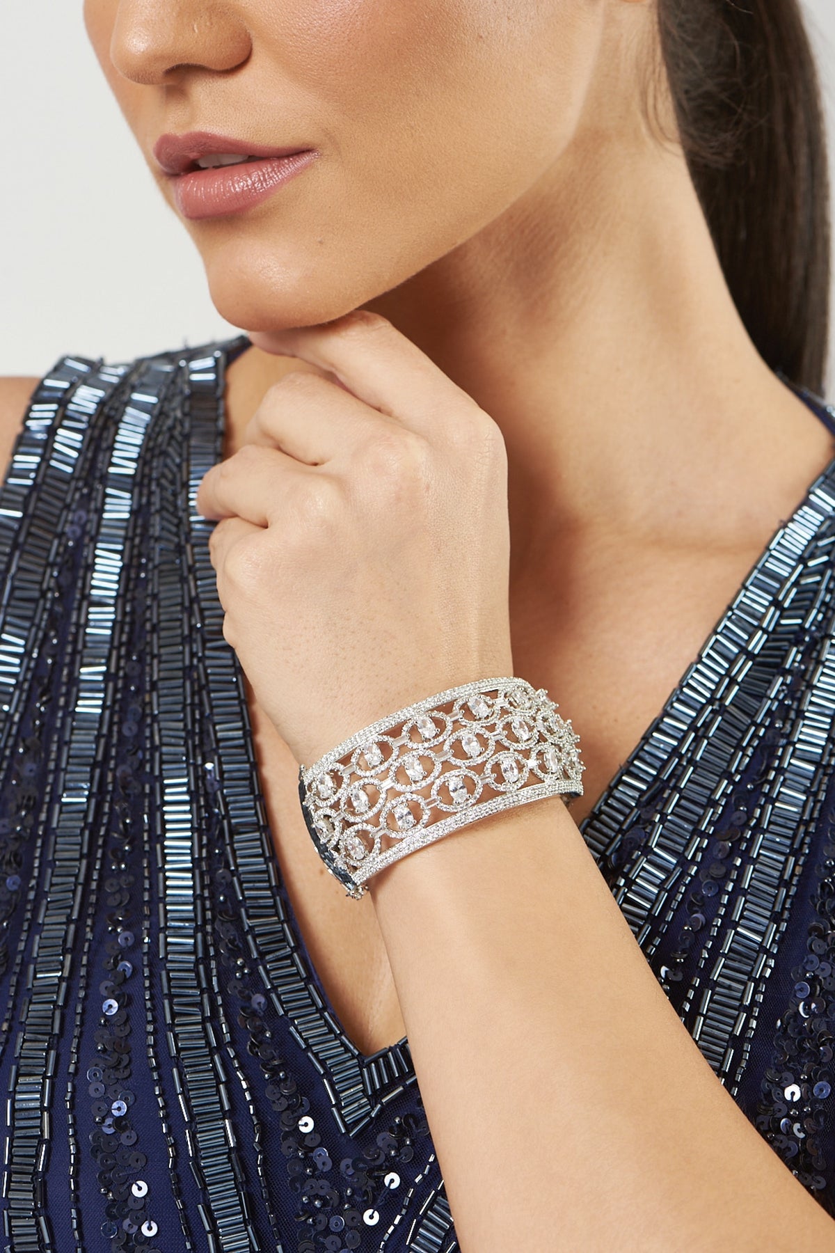 White Finish Faux Diamond Bracelet