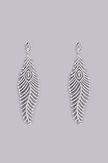 White Finish Faux Diamond Dangler Earrings