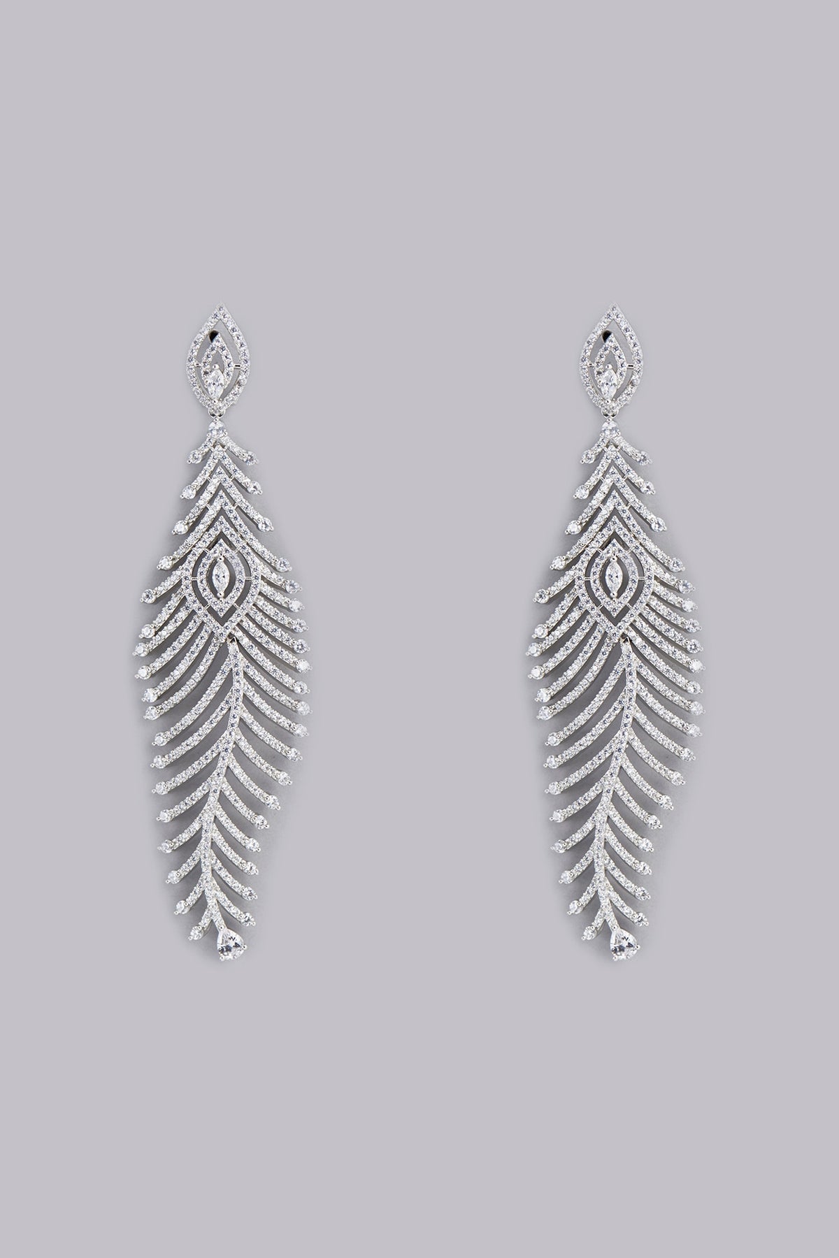 White Finish Faux Diamond Dangler Earrings