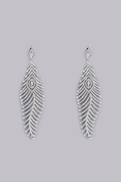White Finish Faux Diamond Dangler Earrings