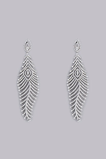 White Finish Faux Diamond Dangler Earrings