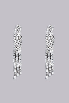 White Finish Faux Diamond Dangler Earrings