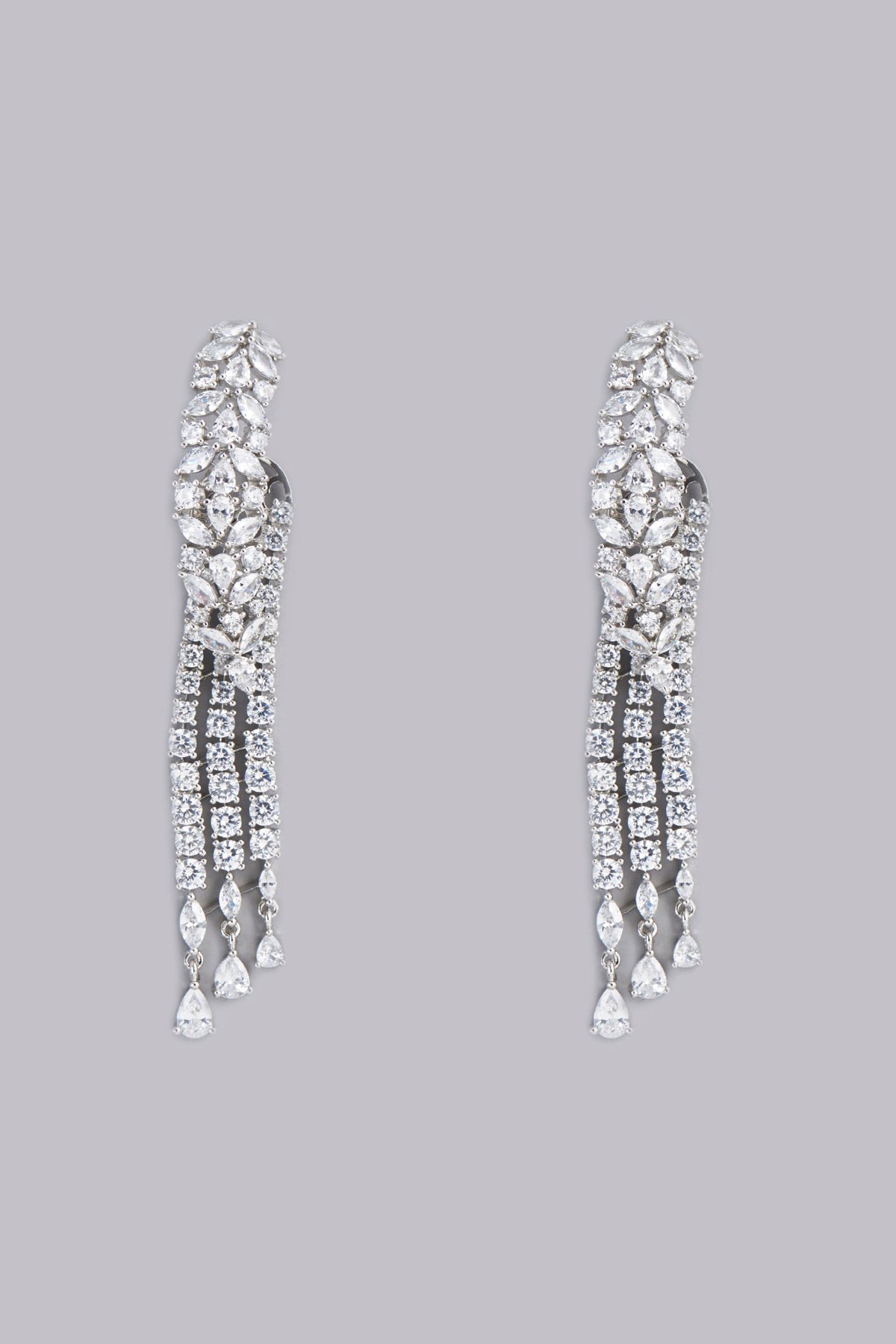 White Finish Faux Diamond Dangler Earrings