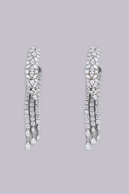 White Finish Faux Diamond Dangler Earrings