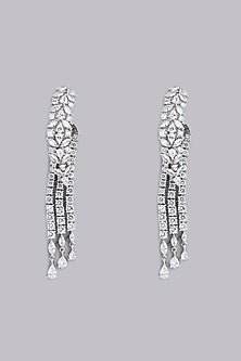White Finish Faux Diamond Dangler Earrings
