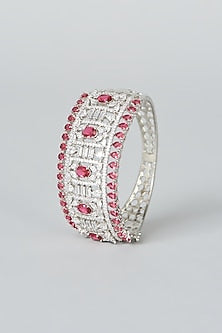 White Finish Red Synthetic Stone & Zircon Bracelet