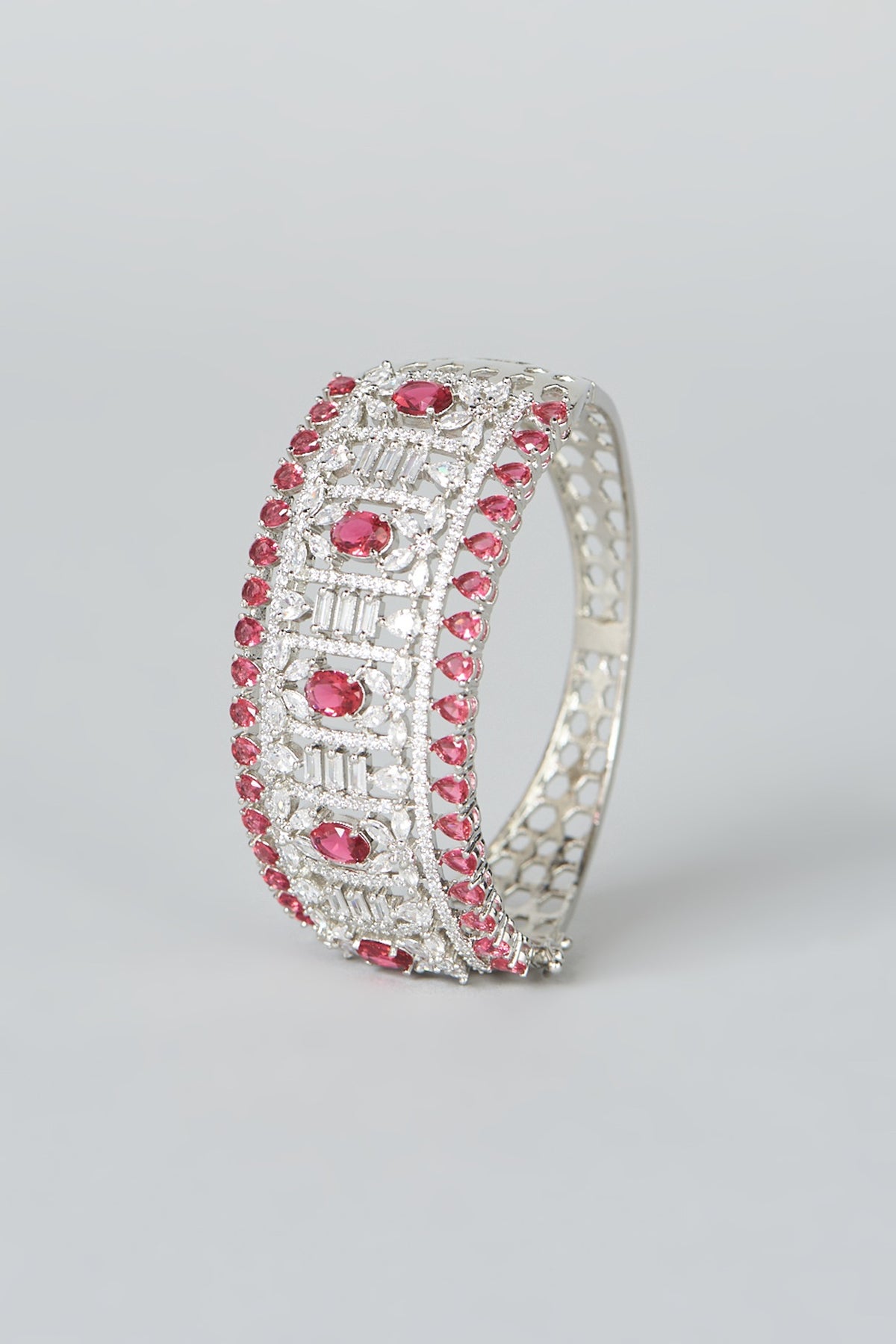 White Finish Red Synthetic Stone & Zircon Bracelet