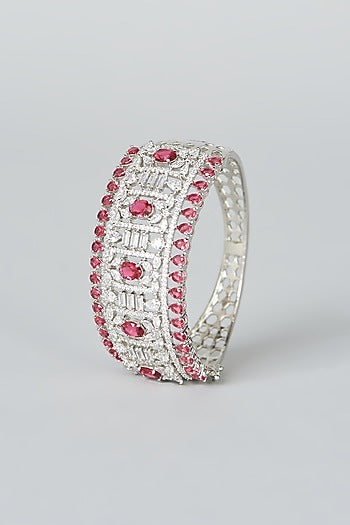 White Finish Red Synthetic Stone & Zircon Bracelet
