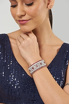 White Finish Red Synthetic Stone & Zircon Bracelet