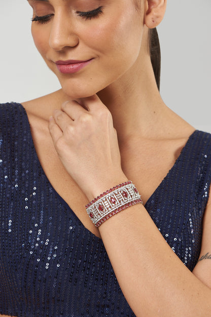 White Finish Red Synthetic Stone & Zircon Bracelet