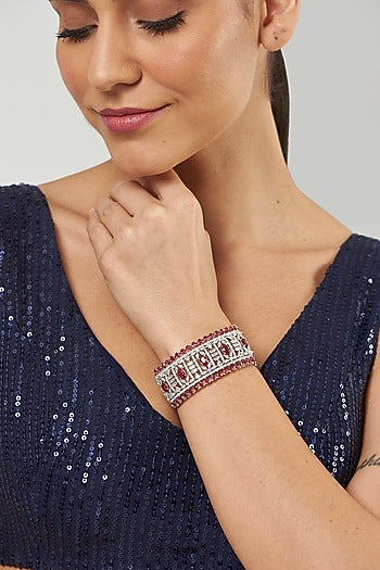 White Finish Red Synthetic Stone & Zircon Bracelet