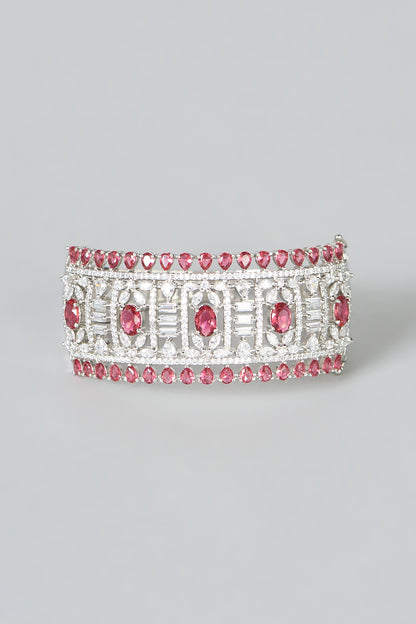 White Finish Red Synthetic Stone & Zircon Bracelet