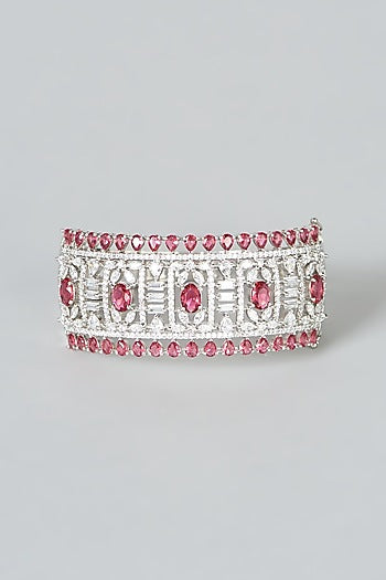 White Finish Red Synthetic Stone & Zircon Bracelet