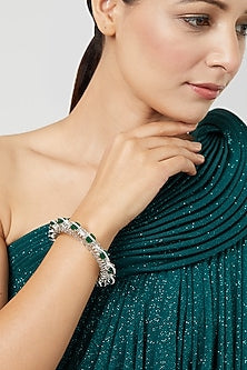 White Finish Zircon & Green Stone Bangle