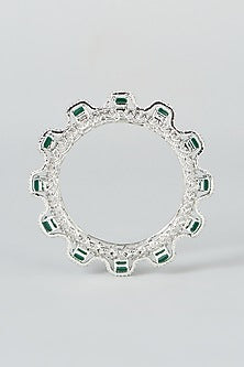White Finish Zircon & Green Stone Bangle
