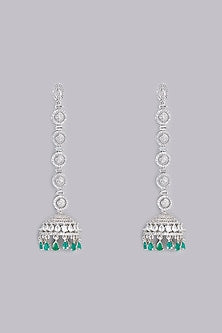 White Finish Green Stone Dangler Earrings